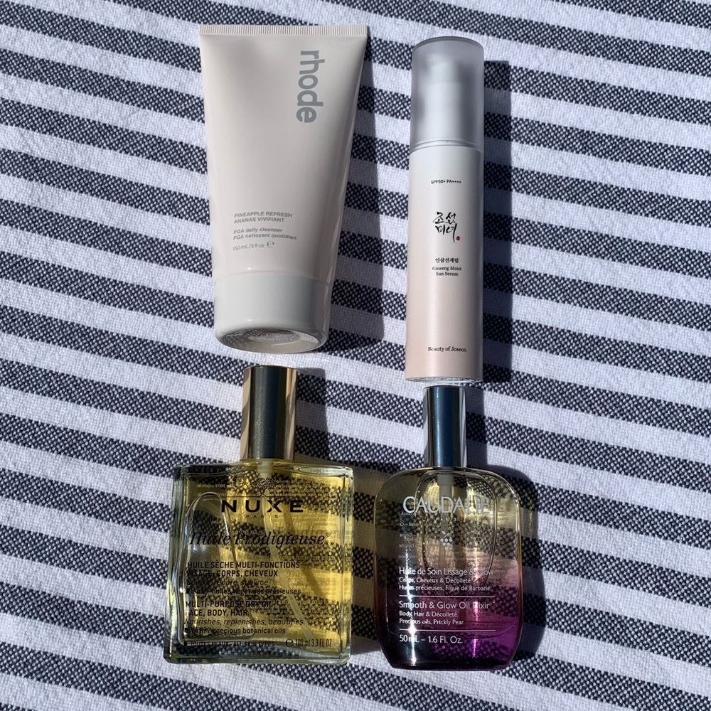 Rhode Pineapple Cleanser + Nuxe Body Oil + Caudalie Body Oil + Beauty of Joseon